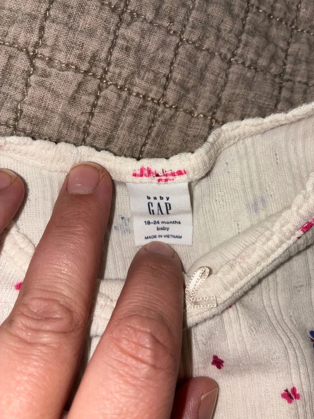 GAP White Ribbed Top with Pink & Purple Floral Dots and Pink Leggings Pajama Set